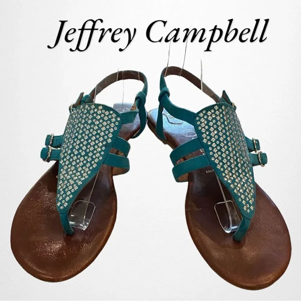 Jeffrey Campbell Johnny Women's Stud Blue Thong Sandals 6.5